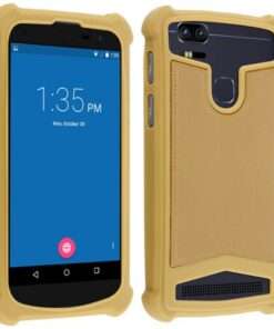 Coque universelle antichocs silicone/cuir beige et dorée pour smartphone (5.0 à 5.3 pouces) pour Wiko Rainbow