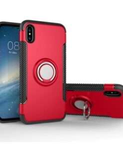 Coque en silicone et renfort carbone et anneau métallique Apple iPhone 6 Plus (rouge)