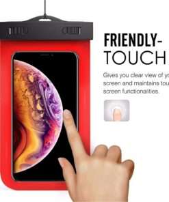 Etui pochette étanche waterproof transparente contour rouge pour smartphone mobile