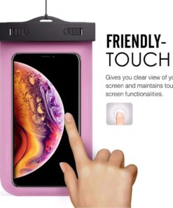 Etui pochette étanche waterproof transparent contour rose pour smartphone mobile