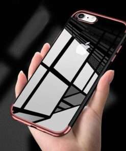 Coque/bumper antichocs en silicone flexible transparent pour iPhone 5 ( contours rose )