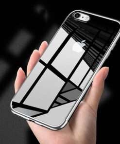 Coque/bumper antichocs en silicone flexible transparent pour iPhone 5 ( contours argent )
