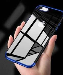 Coque/bumper antichocs en silicone flexible transparent pour iPhone 5 ( contours bleu )