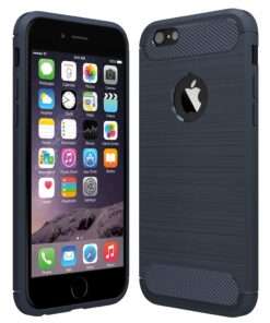 Coque de protection en silicone effet métal brossé et carbone pour iPhone 5 ( bleue )