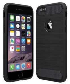 Coque de protection en silicone effet métal brossé et carbone pour iPhone 6 Plus ( noire )