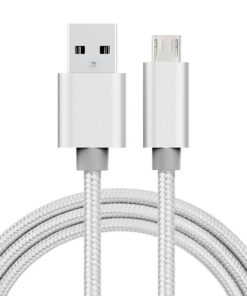 Lot de 2: câble chargeur/synchronisation micro USB de 1 mètre en nylon résistant (gris argent)