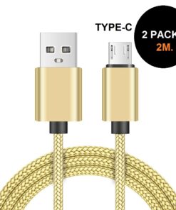 Lot de 2: câble chargeur/synchronisation USB type-C de 2 mètres en nylon résistant (Or)