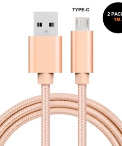Lot de 2: câble chargeur/synchronisation USB type-C de 1 mètre en nylon résistant (rose)