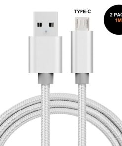 Lot de 2: câble chargeur/synchronisation USB type-C de 1 mètre en nylon résistant (gris argent)