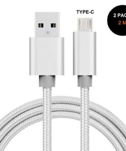 Lot de 2: câble chargeur/synchronisation USB type-C de 2 mètres en nylon résistant (gris argent)