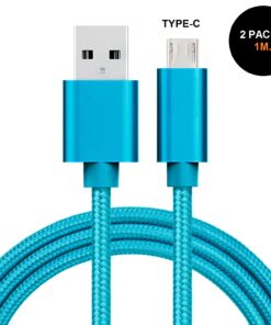 Lot de 2: câble chargeur/synchronisation USB type-C de 1 mètre en nylon résistant  (bleu)
