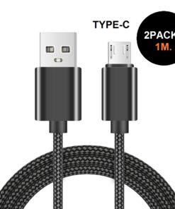 Lot de 2: câble chargeur/synchronisation USB type-C de 1 mètre en nylon résistant (noir)