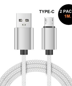 Lot de 2: câble chargeur/synchronisation USB type-C de 1 mètre en nylon résistant (blanc)