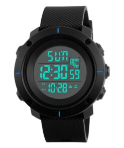 Montre mixte sport & loisirs silicone noir/bleu multifonctions affichage LED