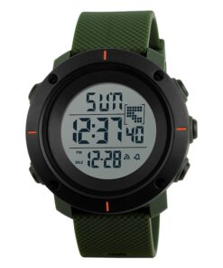 Montre mixte sport & loisirs silicone vert armée multifonctions affichage LED