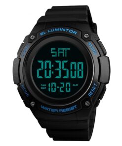 Montre tout sports antichocs à affichage led numérique noire et bleu étanche