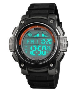 Chrono sport homme multifonctions, antichocs/étanche noir/orange design rétro