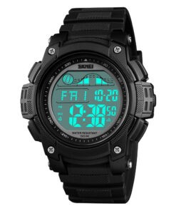 Chrono digitale homme multifonctions, antichocs/étanche full black design rétro