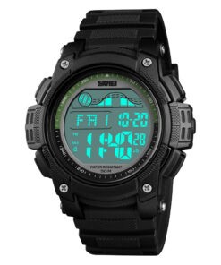 montre chrono homme sport multifonctions, antichocs/étanche noir/vert rétro