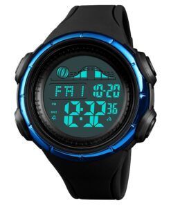 Montre Mixte noir/bleue antichocs Affichage led digital noire / lunette bleue