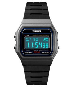 Montre femme digital étanche vintage année 80 tendance couleur noir/gris mat