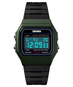 Montre femme digital étanche vintage année 80 tendance couleur noir/vert