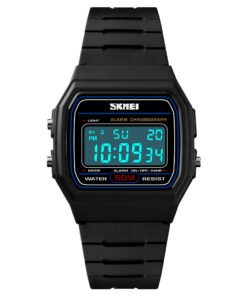 Montre femme digital étanche style rétro année 80 très tendance, couleur noir