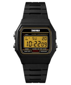 Montre femme digital étanche vintage année 80 tendance couleur noir/écran jaune