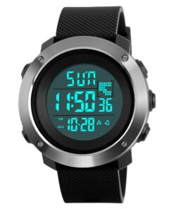 Montre homme au style luxueux à affichage numérique LED acier et silicone noir