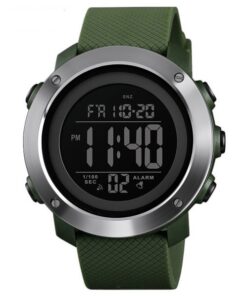 Montre homme au style luxueux à affichage numérique LED acier et silicone vert