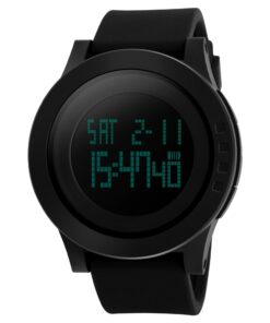 Montre à led quartz noire design avec bracelet en silicone model mixte