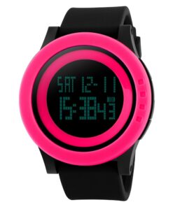 Montre sport tendance femme noir / lunette fuschia quartz bracelet en silicone
