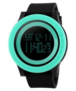 Montre tendance noire / lunette turquoise quartz avec bracelet en silicone