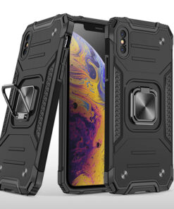 Coque armure Apple iPhone XS MAX noire haute protection avec anneau de soutien