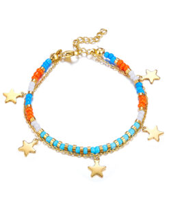 Bracelet chapelet orné de pierre colorés et d'étoiles dorées