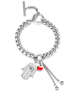 Bracelet gourmette Bohème argenté orné d'un pendentif main de Fatima