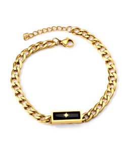 Bracelet gourmette original orné d'un pendentif noir