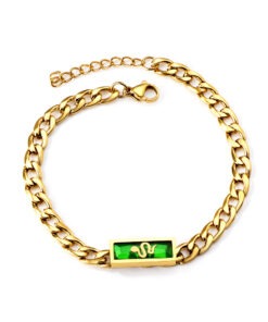Bracelet gourmette original orné d'un pendentif vert émeraude