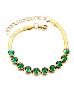 Bracelet gourmette Elegance orné de pierre de synthèse émeraude