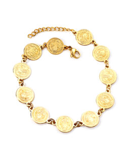 Bracelet doré à breloques orné de 11 pièces anciennes