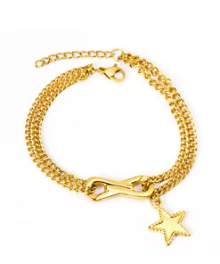 Bracelet gourmette doré original orné d'un pendentif étoile