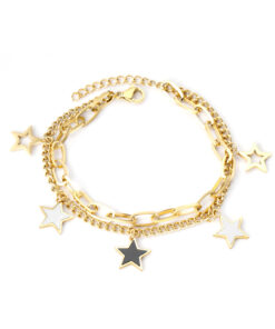 Bracelet chaine à breloque doré et orné de motifs en forme d'étoile