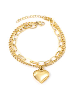 Bracelet chaine inspiration bohème doré orné d'un pendentif coeur