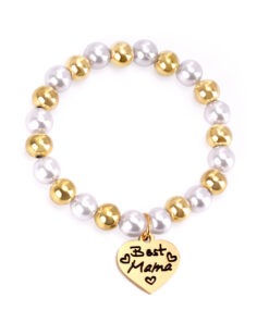 Bracelet médaillon Best mama avec perles en acier couleur argent et or