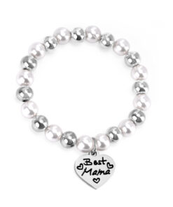 Bracelet médaillon Best mama avec perles en acier couleur argent