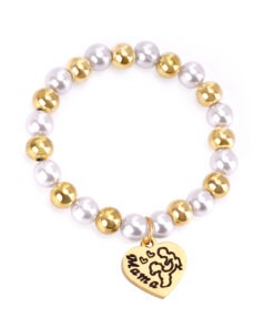 Bracelet médaillon Mama avec perles en acier couleur argent et or