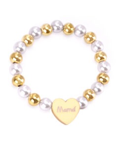 Bracelet médaillon en coeur Mama avec perles en acier couleur argent et or