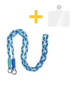 Lanière Tressée pour Téléphone Portable, Sangle à Bandoulière avec Onglet  Anti-Perte, Cou, Poignet, Cordelette Universelle - Blue-Patch